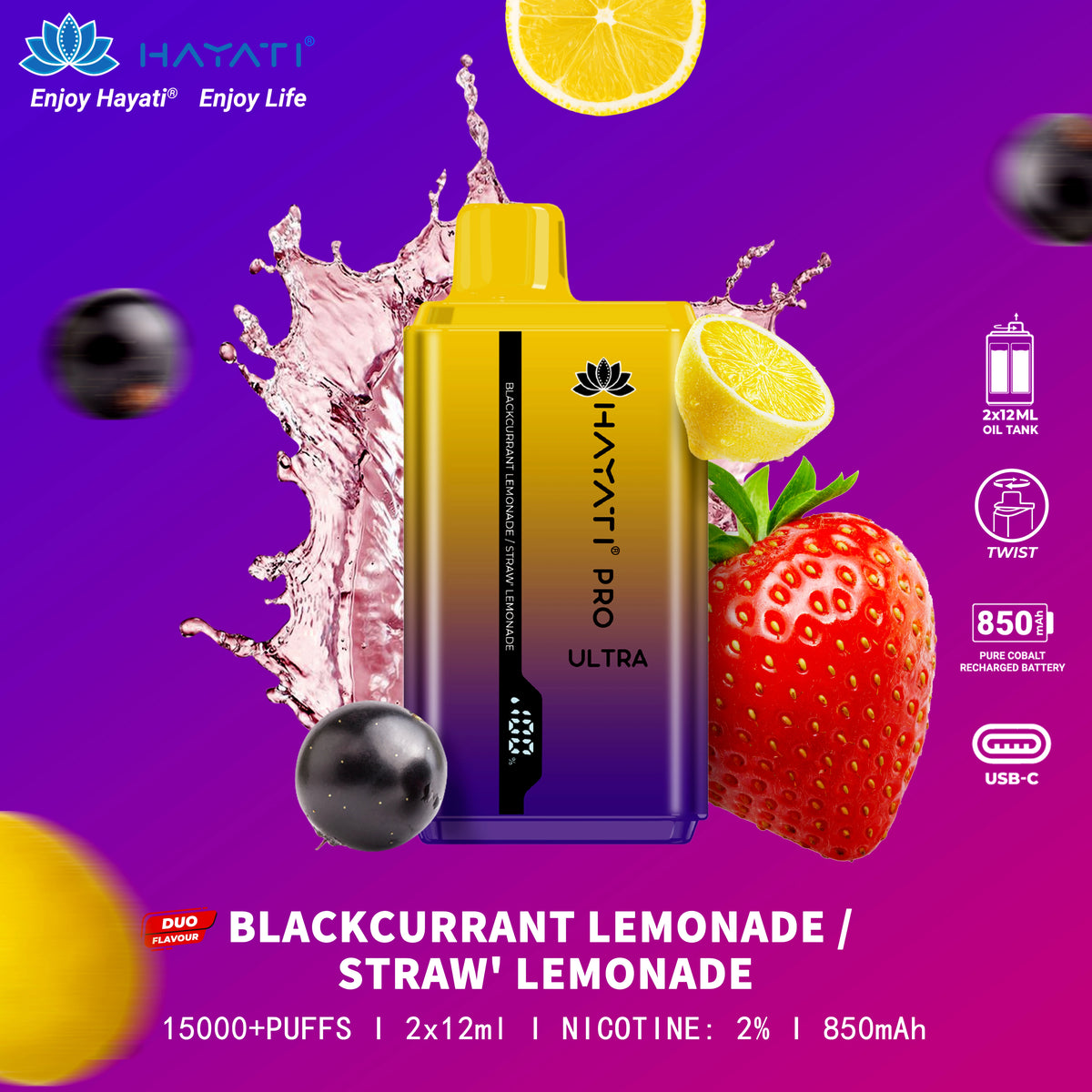 Hayati Pro Ultra Blackcurrant Lemonade | Strawberry Lemonade)